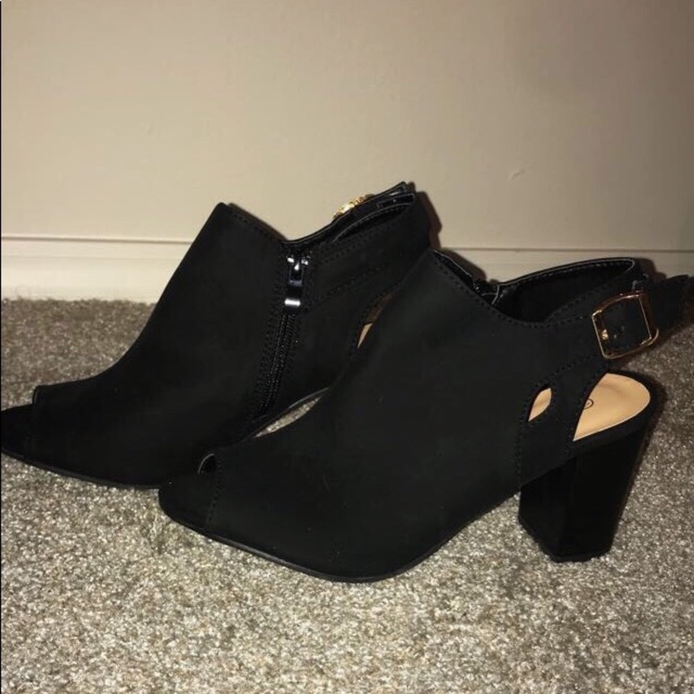 Black, peep toe booties